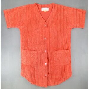 Herbcraft Chenille Robe Small Coral Orange MCM House Coat Buttons Pockets Short